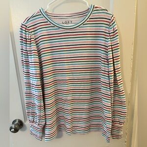 LOFT Puff Sleeve Striped Top